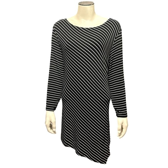 Chicos Black White Striped Asymmetrical Long Sleeve Tunic Dress Modern Chic Size - Picture 1 of 11